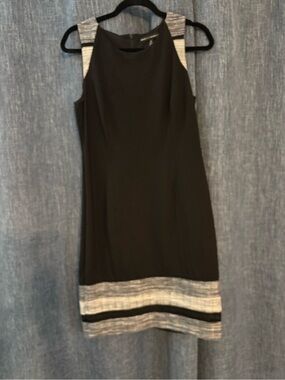 White House Black Market Black Sheath Dress with Silver-Textured Trim